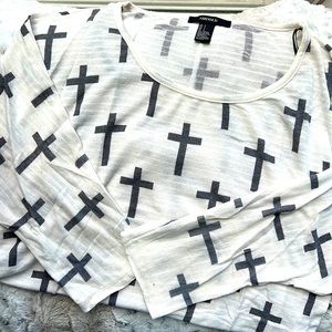 Forever 21 White & Gray Cross-Design Shirt